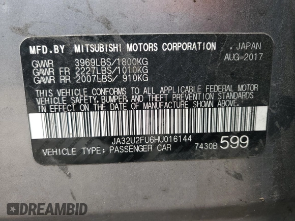 2017 Mitsubishi Lancer ES with VIN JA32U2FU6HU016144, listed as a Copart auction lot 45048075 with 116,181 mi miles and Salvage Title. Bid and sale history available at DreamBid. Image 12.