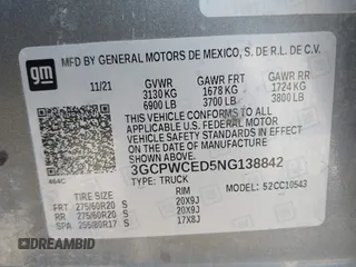 2022 Chevrolet Silverado 1500 LT with VIN 3GCPWCED5NG138842, listed as a IAAI auction lot 41485587 with 74,967 mi miles and . Bid and sale history available at DreamBid. Image 9.