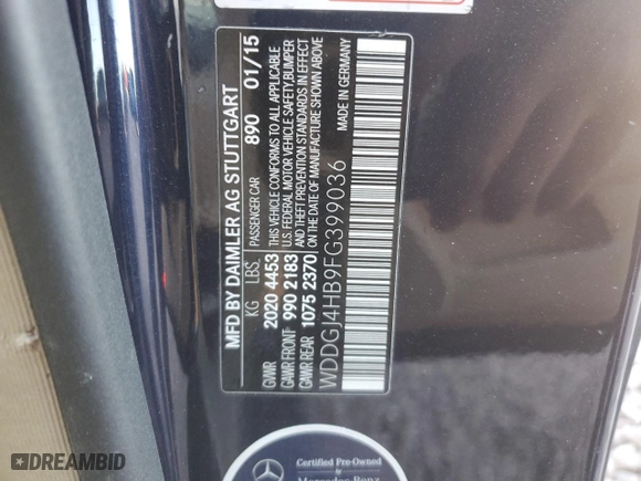 2015 Mercedes-Benz C-Class C 250 with VIN WDDGJ4HB9FG399036, listed as a Copart auction lot 84551464 with 112,503 mi miles and Salvage Title. Bid and sale history available at carsss.com. Image 14.
