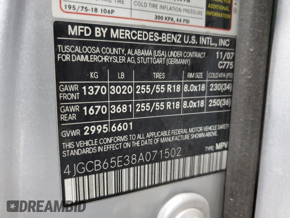 2008 Mercedes-Benz R 3.5L с VIN 4JGCB65E38A071502, выставлен на аукционе Copart как лот 56482385 с пробегом 207 671 миль миль и Чистый • Clean title. История ставок и продаж доступна на DreamBid. Изображение 13.