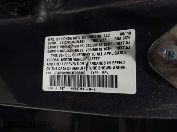 2018 Honda CR-V EX-L with VIN 7FARW2H88JE066380, listed as a IAAI auction lot 41922576 with 48,976 mi miles. Bid and sale history available at carsss.com. Image 9.