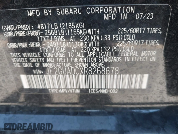 2024 Subaru Crosstrek Premium с VIN JF2GUADCXR8268678, выставлен на аукционе IAAI как лот 40416891 с пробегом 15 532 миль миль и . История ставок и продаж доступна на DreamBid. Изображение 9.