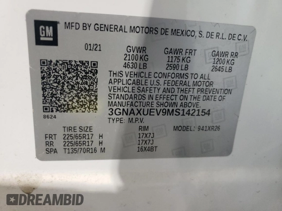 2021 Chevrolet Equinox LT z VIN 3GNAXUEV9MS142154, wystawiony jako Copart lot #51211765 z przebiegiem 77 764 mil mil oraz Szkoda całkowita • Salvage title. Historia ofert i sprzedaży dostępna na DreamBid. Obrazek 13.