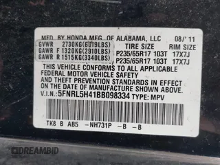 2011 Honda Odyssey EX с VIN 5FNRL5H41BB098334, выставлен на аукционе IAAI как лот 42319265 с пробегом 221 321 миль миль и . История ставок и продаж доступна на DreamBid. Изображение 9.