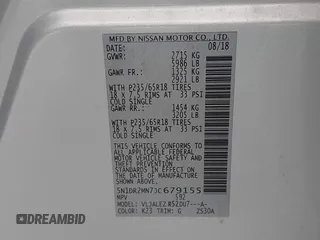 2018 Nissan Pathfinder SL with VIN 5N1DR2MN7JC679155, listed as a IAAI auction lot 42546774 with 105,614 mi miles and . Bid and sale history available at DreamBid. Image 9.