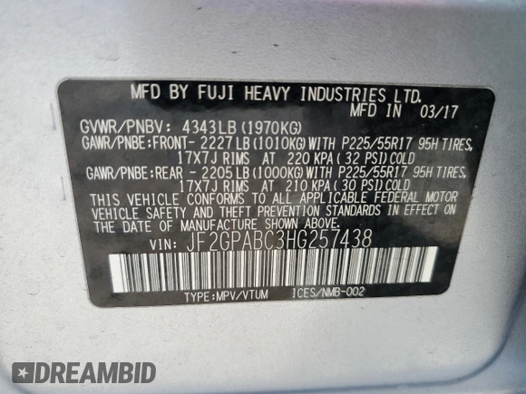 2017 Subaru Crosstrek Premium with VIN JF2GPABC3HG257438, listed as a Copart auction lot 44204815 with 69,392 mi miles and Salvage Title. Bid and sale history available at carsss.com. Image 12.
