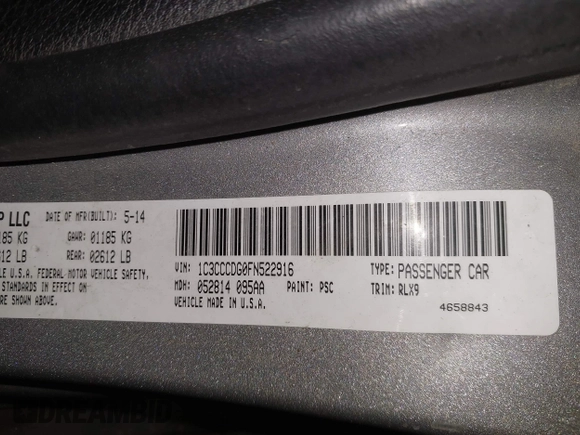 2015 Chrysler 200 S with VIN 1C3CCCDG0FN522916, listed as a IAAI auction lot 42048331 with 202,116 mi miles and . Bid and sale history available at carsss.com. Image 9.