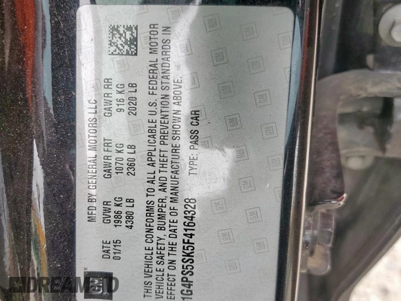 2015 Buick Verano Group with VIN 1G4PS5SK5F4164328, listed as a Copart auction lot 65621955 with 106,247 mi miles and Salvage title. Bid and sale history available at DreamBid. Image 12.