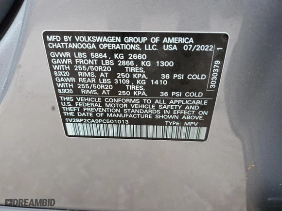 2023 Volkswagen Atlas 2.0T SEL with VIN 1V2BP2CA9PC501013, listed as a Copart auction lot 59059693 with 6,402 mi miles. Bid and sale history available at carsss.com. Image 12.