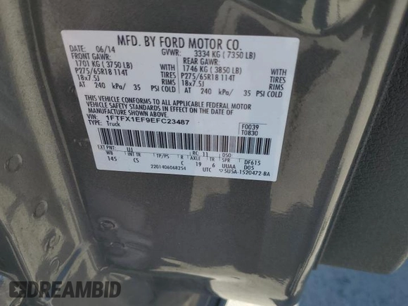 2014 Ford F-150 XL z VIN 1FTFX1EF9EFC23487, wystawiony jako Copart lot #61421725 z przebiegiem 195 684 mil mil oraz Czysty tytuł • Clean title. Historia ofert i sprzedaży dostępna na DreamBid. Obrazek 12.