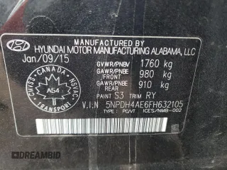 2015 Hyundai Elantra SE with VIN 5NPDH4AE6FH632105, listed as a Copart auction lot 50212505 with 345,478 mi miles and Salvage Title. Bid and sale history available at DreamBid. Image 12.