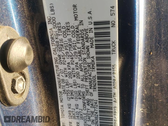 2008 Toyota Tacoma PreRunner with VIN 5TENX62N38Z477241, listed as a Copart auction lot 78946154 with 155,397 mi miles and Salvage title. Bid and sale history available at DreamBid. Image 12.