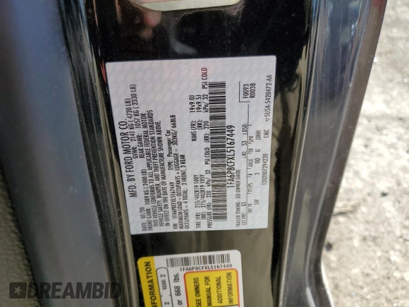 2020 Ford Mustang GT with VIN 1FA6P8CFXL5167449, listed as a Copart auction lot 47801925 with Not Provided miles and Salvage Title. Bid and sale history available at DreamBid. Image 13.
