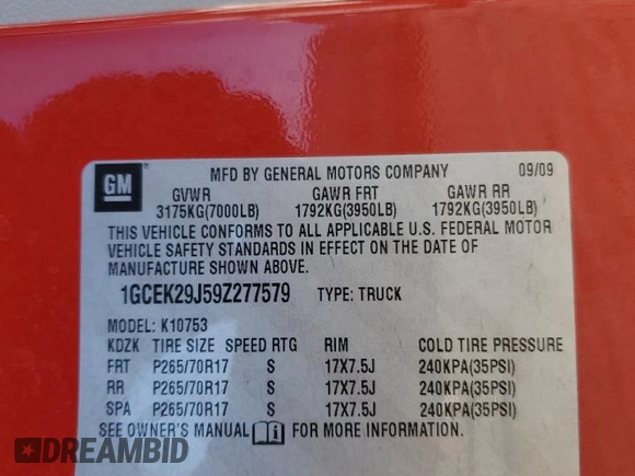 2009 Chevrolet Silverado 1500 LT with VIN 1GCEK29J59Z277579, listed as a Copart auction lot 57844054 with 237,306 mi miles and Salvage Title. Bid and sale history available at carsss.com. Image 13.
