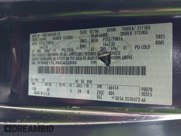 2006 Ford Econoline Passenger XL with VIN 1FMRE11LX6DA52692, listed as a IAAI auction lot 41718305 with 138,736 mi miles and . Bid and sale history available at DreamBid. Image 9.