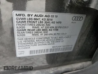 2019 Audi Q7 Premium Plus with VIN WA1LAAF79KD040152, listed as a Copart auction lot 52009345 with 38,961 mi miles and Salvage Title. Bid and sale history available at carsss.com. Image 13.