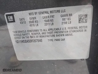 2013 Chevrolet Malibu LTZ with VIN 1G11H5SA5DF267940, listed as a IAAI auction lot 41854067 with 159,946 mi miles. Bid and sale history available at carsss.com. Image 9.