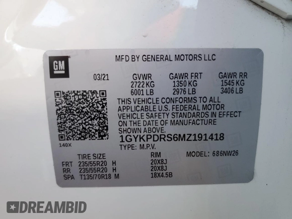 2021 Cadillac XT6 Premium Luxury with VIN 1GYKPDRS6MZ191418, listed as a Copart auction lot 67577654 with 29,280 mi miles and Salvage Title. Bid and sale history available at carsss.com. Image 14.