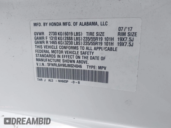 2018 Honda Odyssey Elite with VIN 5FNRL6H90JB024046, listed as a IAAI auction lot 42020880 with 45,536 mi miles. Bid and sale history available at carsss.com. Image 9.