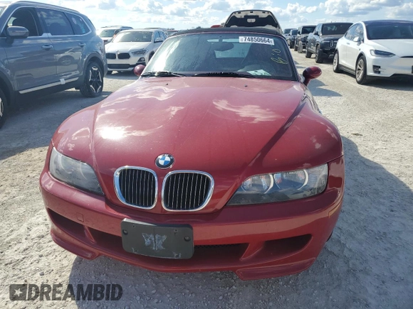 2000 BMW Z3 M 3.2L with VIN WBSCK9347YLC93878, listed as a Copart auction lot 74850664 with 0 mi miles and Salvage Title. Bid and sale history available at carsss.com. Image 5.