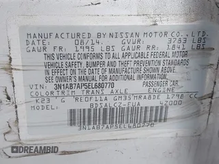 2014 Nissan Sentra S with VIN 3N1AB7AP5EL680770, listed as a IAAI auction lot 42196592 with 88,599 mi miles and . Bid and sale history available at DreamBid. Image 9.