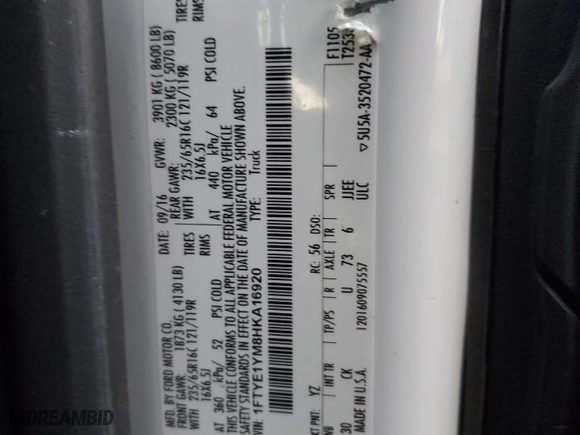 2017 Ford Transit Van with VIN 1FTYE1YM8HKA16920, listed as a Copart auction lot 43272095 with 99,600 mi miles and Salvage Title. Bid and sale history available at carsss.com. Image 14.