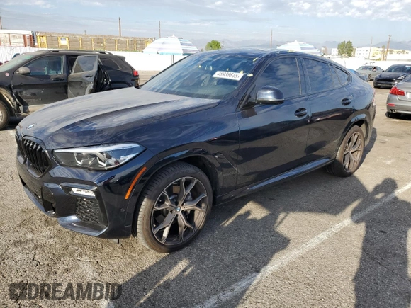 2021 BMW X6 xDrive40i with VIN 5UXCY6C04M9H02068, listed as a Copart auction lot 46938645 with 21,913 mi miles and Salvage Title. Bid and sale history available at carsss.com. Image 1.