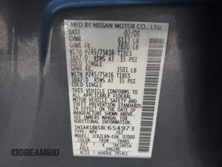 2008 Nissan Pathfinder SE with VIN 5N1AR18B58C654973, listed as a IAAI auction lot 42795855 with 197,071 mi miles and . Bid and sale history available at DreamBid. Image 9.