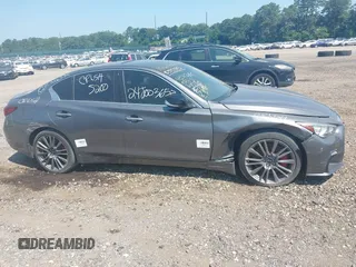 2018 Infiniti Q50 Red Sport 400 with VIN JN1FV7AP7JM461628, listed as a IAAI auction lot 42622062 with 58,561 mi miles and . Bid and sale history available at DreamBid. Image 13.