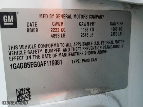 2010 Buick LaCrosse CX with VIN 1G4GB5EG0AF119981, listed as a Copart auction lot 50973225 with 74,441 mi miles and Salvage Title. Bid and sale history available at carsss.com. Image 12.
