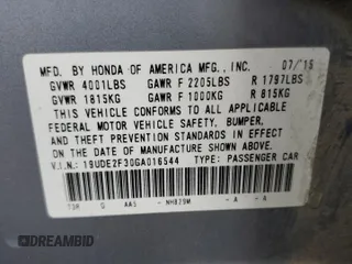 2016 Acura ILX with VIN 19UDE2F30GA016544, listed as a Copart auction lot 61521095 with 63,121 mi miles and Salvage title. Bid and sale history available at DreamBid. Image 12.