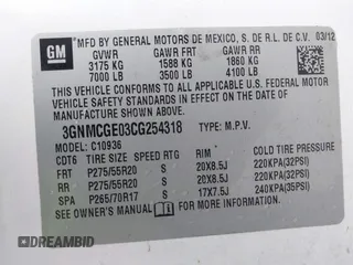 2012 Chevrolet Avalanche LTZ with VIN 3GNMCGE03CG254318, listed as a IAAI auction lot 41538283 with 291,833 mi miles and . Bid and sale history available at DreamBid. Image 9.