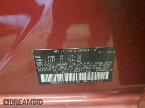 2019 Subaru Impreza Special Sports with VIN 4S3GTAJ68K1711862, listed as a Copart auction lot 74001374 with 60,127 mi miles and Salvage title. Bid and sale history available at DreamBid. Image 14.