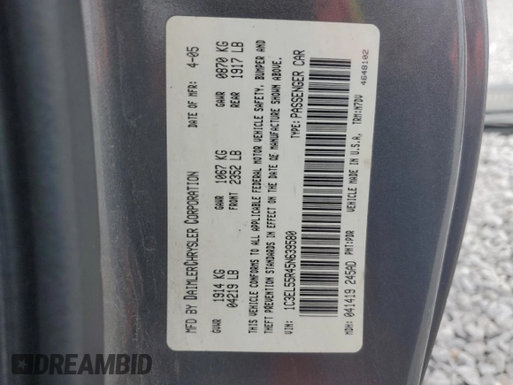 2005 Chrysler Sebring Touring с VIN 1C3EL55R45N639580, выставлен на аукционе Copart как лот 51017255 с пробегом 87 164 миль миль и Чистый • Clean title. История ставок и продаж доступна на DreamBid. Изображение 12.