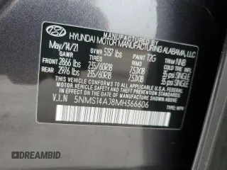 2021 Hyundai Santa Fe SE with VIN 5NMS14AJ8MH366606, listed as a Copart auction lot 43437755 with 53,109 mi miles and Salvage Title. Bid and sale history available at carsss.com. Image 16.