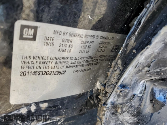 2016 Chevrolet Impala LTZ with VIN 2G1145S32G9129508, listed as a Copart auction lot 50266685 with 114,929 mi miles and Salvage Title. Bid and sale history available at carsss.com. Image 14.