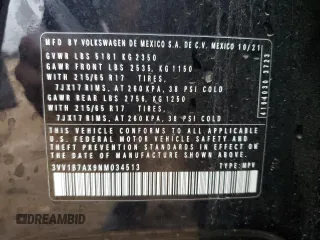 2022 Volkswagen Tiguan S z VIN 3VV1B7AX9NM034513, wystawiony jako Copart lot #43019025 z przebiegiem 71 010 mil mil oraz Szkoda całkowita • Salvage title. Historia ofert i sprzedaży dostępna na DreamBid. Obrazek 16.