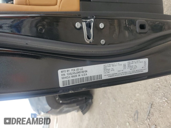 2022 Jeep Grand Wagoneer Series III with VIN 1C4SJVGJ3NS136104, listed as a Copart auction lot 54686725 with 58,677 mi miles and Salvage title. Bid and sale history available at DreamBid. Image 14.