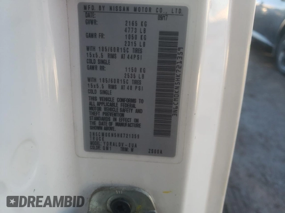2017 Nissan NV200 S with VIN 3N6CM0KN5HK721359, listed as a Copart auction lot 43736545 with 116,118 mi miles and Salvage title. Bid and sale history available at DreamBid. Image 13.