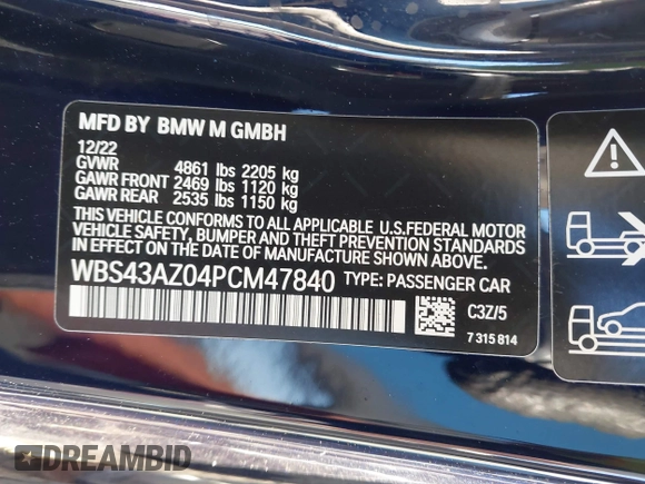 2023 BMW M4 Competition xDrive z VIN WBS43AZ04PCM47840, wystawiony jako IAAI lot #41125411 z przebiegiem 6 268 mil mil oraz . Historia ofert i sprzedaży dostępna na DreamBid. Obrazek 9.