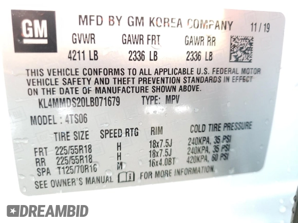 2020 Buick Encore GX Select with VIN KL4MMDS20LB071679, listed as a Copart auction lot 79948384 with 31,439 mi miles and Non repairable. Bid and sale history available at DreamBid. Image 15.