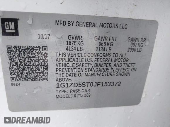 2018 Chevrolet Malibu LT with VIN 1G1ZD5ST0JF153372, listed as a IAAI auction lot 41093735 with 111,093 mi miles and . Bid and sale history available at DreamBid. Image 9.