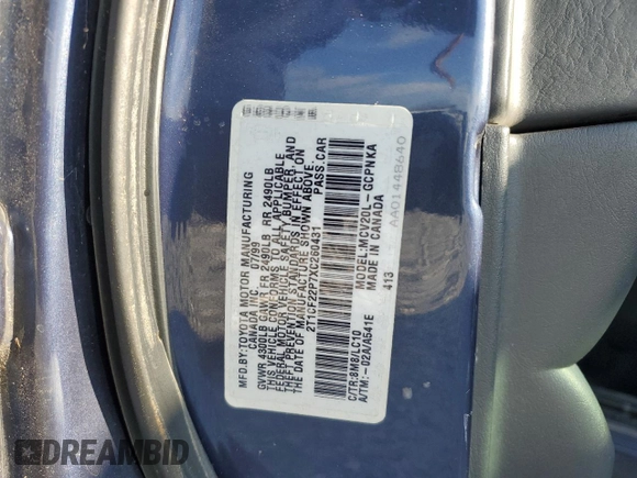 1999 Toyota Solara SE with VIN 2T1CF22P7XC260431, listed as a Copart auction lot 45150115 with 105,635 mi miles and Salvage Title. Bid and sale history available at DreamBid. Image 14.