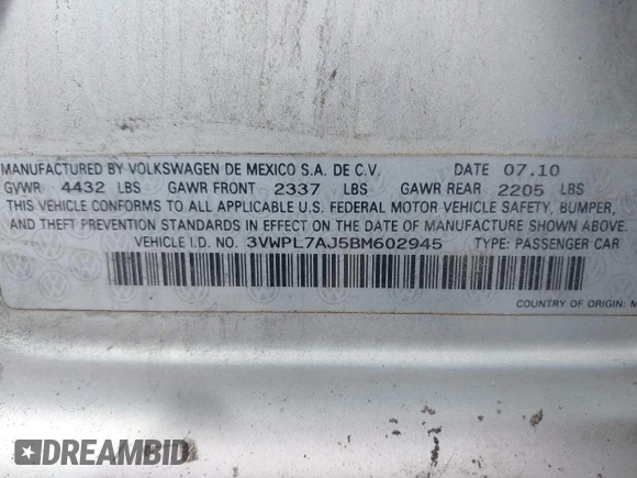 2011 Volkswagen Jetta TDI с VIN 3VWPL7AJ5BM602945, выставлен на аукционе IAAI как лот 42005663 с пробегом 167 275 миль миль и . История ставок и продаж доступна на DreamBid. Изображение 9.