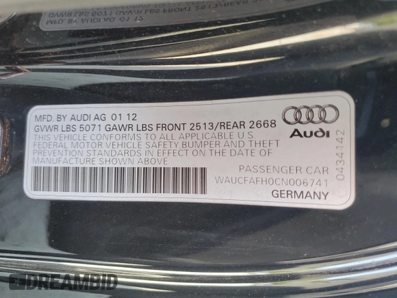 2012 Audi A5 Premium z VIN WAUCFAFH0CN006741, wystawiony jako Copart lot #56845035 z przebiegiem 57 571 mil mil oraz Czysty tytuł • Clean title. Historia ofert i sprzedaży dostępna na DreamBid. Obrazek 12.
