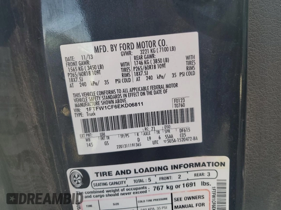 2014 Ford F-150 XL with VIN 1FTFW1CF6EKD06811, listed as a Copart auction lot 52808575 with 292,211 mi miles and Salvage Title. Bid and sale history available at carsss.com. Image 12.