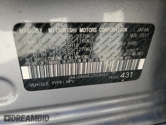 2018 Mitsubishi Outlander SEL with VIN JA4J24A56JZ028053, listed as a Copart auction lot 54920335 with 102,919 mi miles and Clean title. Bid and sale history available at DreamBid. Image 13.