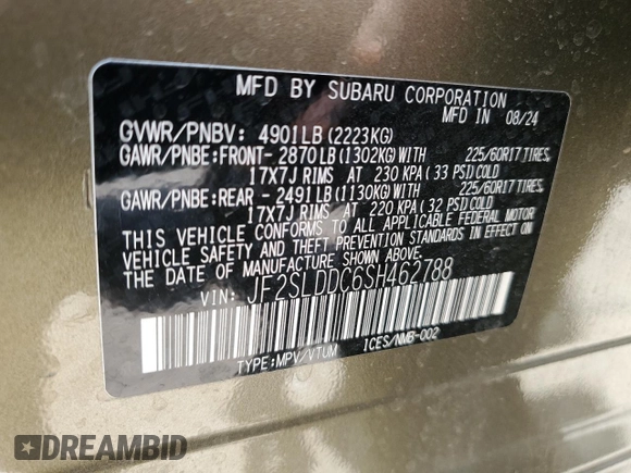 2025 Subaru Forester Premium z VIN JF2SLDDC6SH462788, wystawiony jako Copart lot #56209895 z przebiegiem Nie podano mil oraz Szkoda całkowita • Salvage title. Historia ofert i sprzedaży dostępna na DreamBid. Obrazek 13.