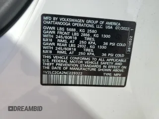 2022 Volkswagen Atlas SE with VIN 1V2LC2CA2NC229322, listed as a Copart auction lot 73057664 with 19,067 mi miles and Salvage title. Bid and sale history available at DreamBid. Image 14.