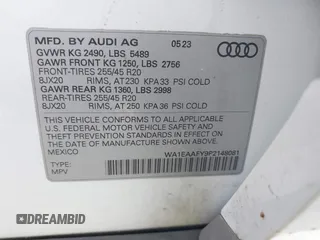 2023 Audi Q5 S line Premium Plus z VIN WA1EAAFY9P2148081, wystawiony jako IAAI lot #42436508 z przebiegiem 25 877 mil mil oraz . Historia ofert i sprzedaży dostępna na DreamBid. Obrazek 9.